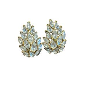 Trifari Vintage Rhinestone Crystal Earrings Comfort Clips Gold Tone
